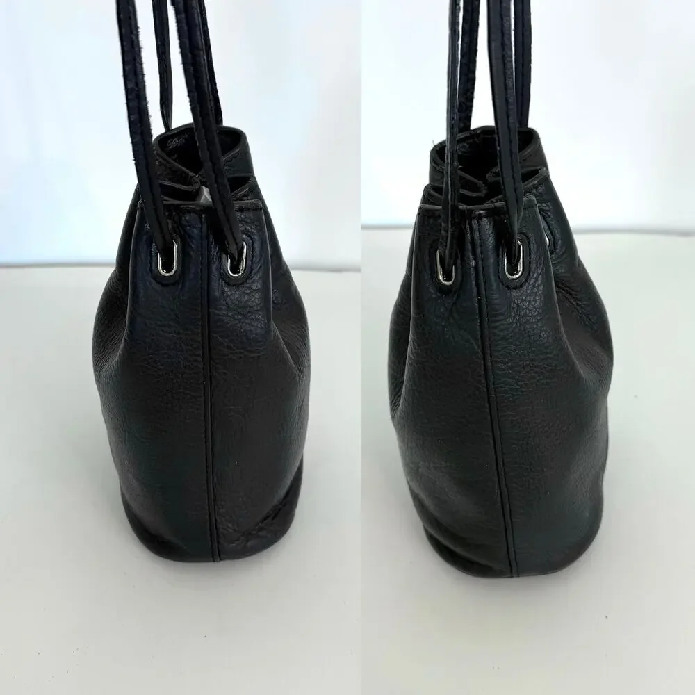 Tory Burch Mini Drawstring Mini Bucket Bag Crossbody Black Leather READ